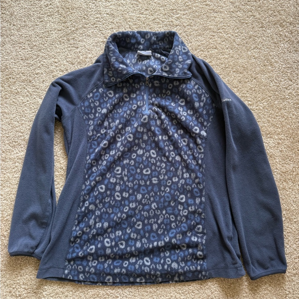 Blue cheetah print fleece Columbia quarter zip